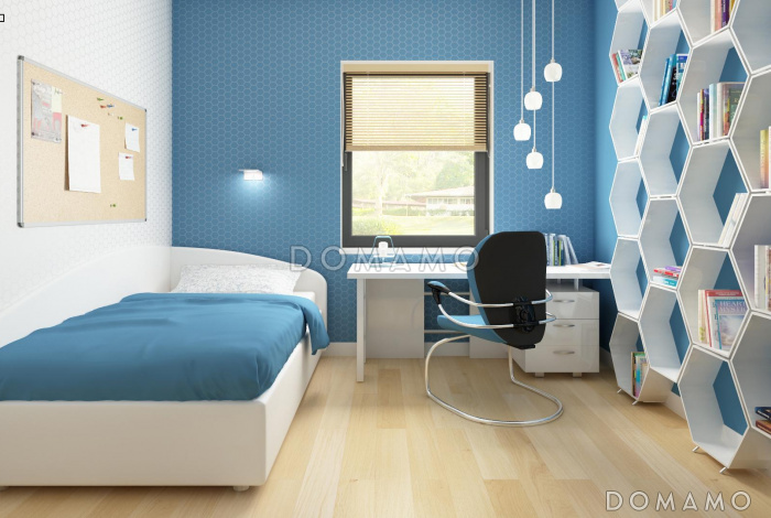 Проект одноэтажного дома из газобетона с тремя спальнями, светлой гостиной и угловым окном в кухне