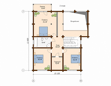Проект деревянного дома с спальной комнатой на первом этаже / План мансардного этажа