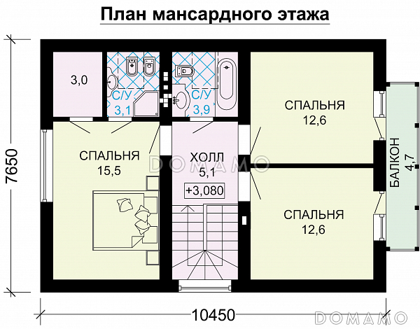Проект небольшого дома из пеноблоков с интересной отделкой / План мансардного этажа