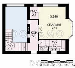 Проект дома из кирпича с зимним садом и небольшим подвальным помещением / План мансардного этажа
