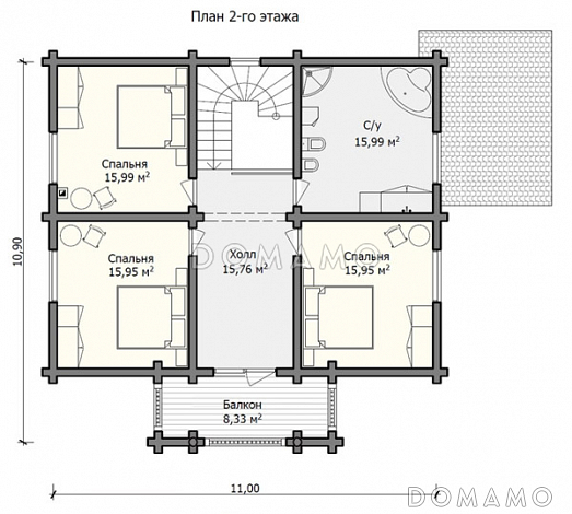 Проект дома с уютной гостиной, просторной кухней – столовой, большой прихожей, санузлом, бойлерной и кабинетом / План мансардного этажа