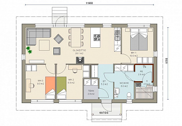 Проект одноэтажного каркасного дома до 100 кв.м / План 1 этажа