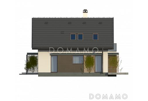 Проект компактного одноэтажного мансардного дома из газобетона с тремя спальнями и кабинетом / Фасад 3