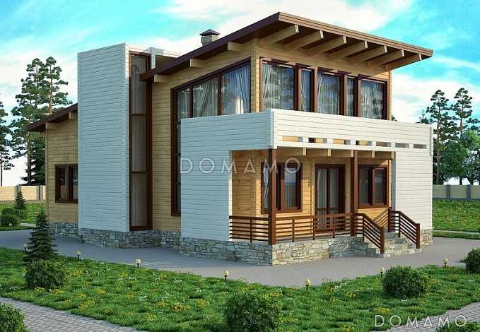 Проект современного дома из клееного бруса с односкатной крышей