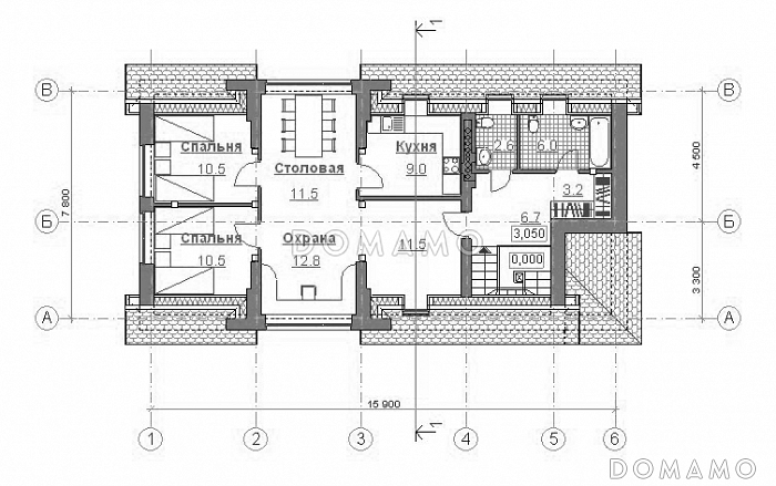 Проект гаража на 3 машины с жилой мансардой / План мансардного этажа