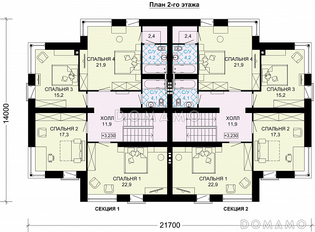 Проект двухэтажного дома-дуплекса из газобетона / План 2 этажа