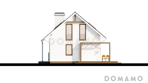 Проект компактного одноэтажного мансардного каркасного дома с кабинетом на первом этаже и тремя спальнями на мансарде / Фасад 1