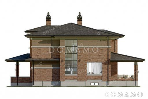 Проект двухэтажного дома с подвалом в стиле Райта / Фасад 2