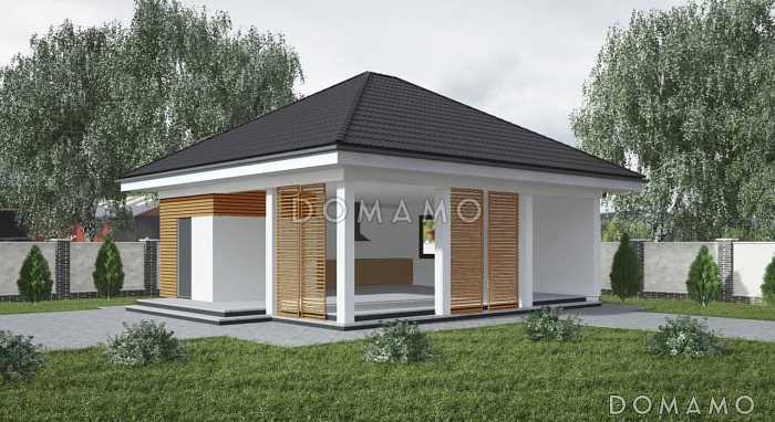 Проект классической беседки с кухней и кладовой