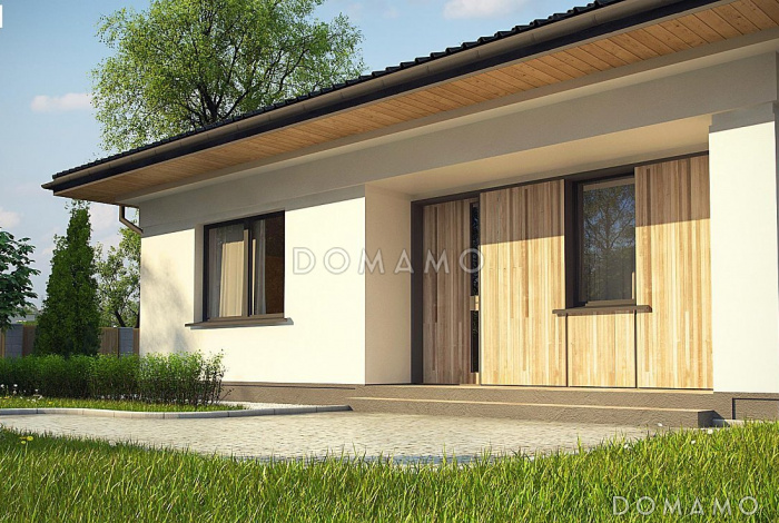 Проект комфортного одноэтажного дома из газобетона с тремя спальнями для узкого участка