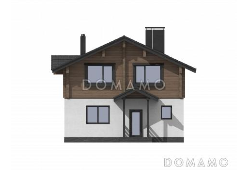 Проект двухэтажного дома из газобетона и бруса с балконом на две комнаты и террасой / Фасад 3