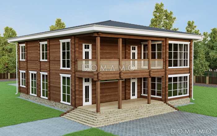 Проект дома из клееного бруса с большими окнами