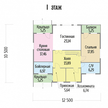 Проект каркасного дома со вторым светом с тремя спальнями / План 1 этажа