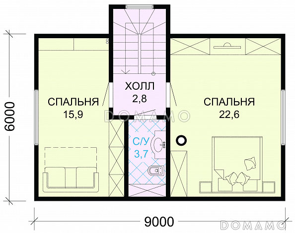 Проект вместительного загородного дома с уютной верандой и отличной планировкой / План мансардного этажа