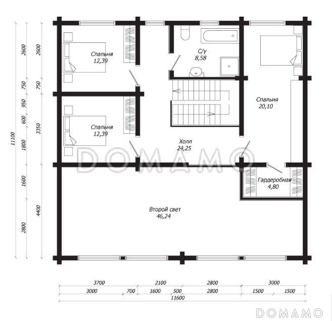 Проект дома из клееного бруса в стиле скандинавского шале с цокольным этажом / План 1 этажа