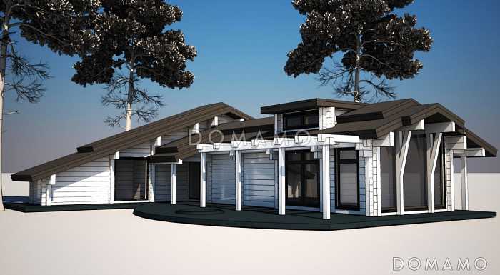 Проект бани из клееного бруса с необычной в плане террасой