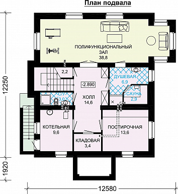 Проект кирпичного дома с подвалом / План цокольного этажа