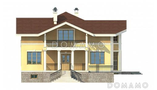 Проект особняка из пеноблоков с цокольным этажом / Фасад 1