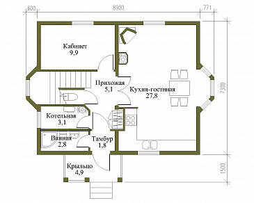 Проект экономичного дома из бруса / План 1 этажа