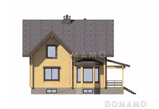 Проект дома из бруса с сауной и просторной комнатой отдыха на цокольном этаже / Фасад 2