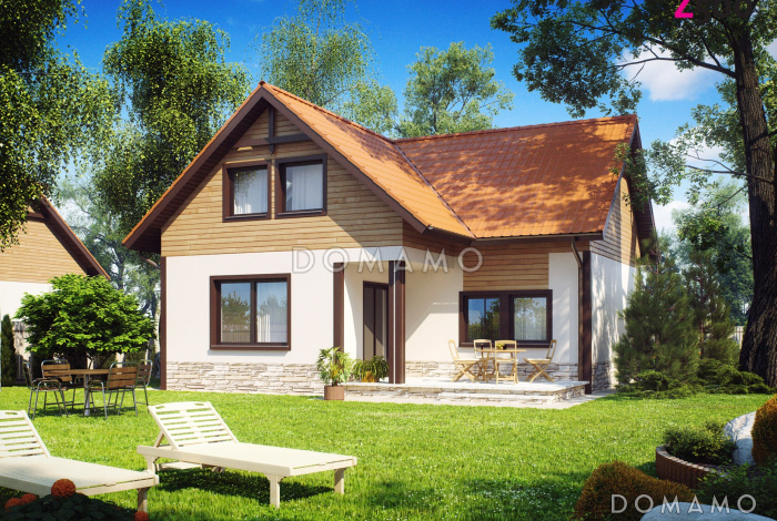 Проект одноэтажного мансардного дома из кирпича с дополнительной спальней на первом этаже