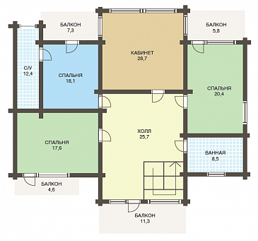 Проект большого деревянного дома из клееного бруса с бильярдной / План мансардного этажа