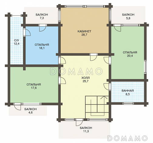 Проект большого деревянного дома из клееного бруса с бильярдной / План мансардного этажа