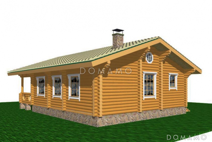 Проект одноэтажного коттеджа из бревна с террасой
