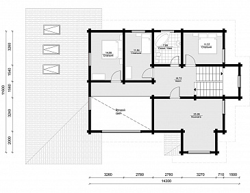 Проект дома из клееного бруса с большой террасой и зимним садом / План мансардного этажа