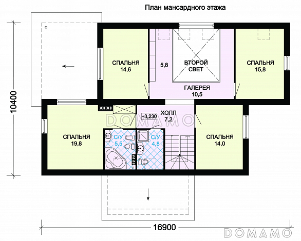 Проект дома из панелей SIP с четырьмя просторными спальными комнатами на мансардном этаже / План мансардного этажа