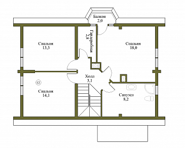 Проект традиционного усадебного дома из бревен / План мансардного этажа