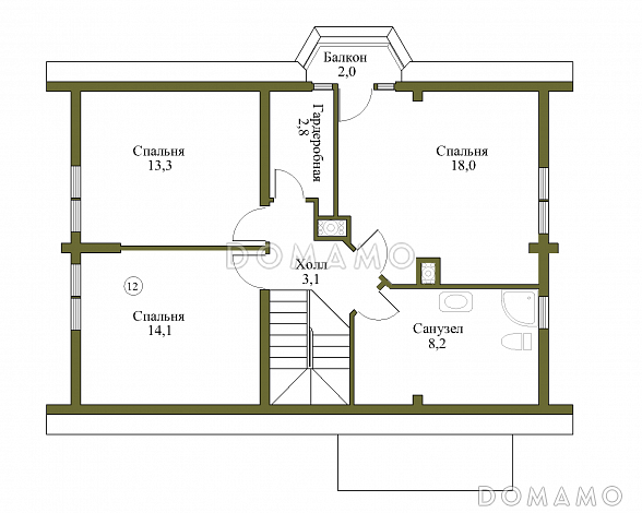 Проект традиционного усадебного дома из бревен / План мансардного этажа