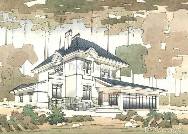 Проект стильного дома из пенобетона с бассейном и зимним садом на первом этаже