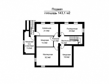 Проект двухэтажного загородного дома с высоким крыльцом / План цокольного этажа