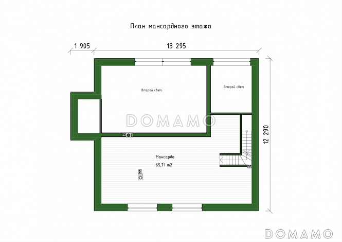 Проект большого дома с сауной, хамамом, двусветной гостиной и навесом на 2 авто / План мансардного этажа