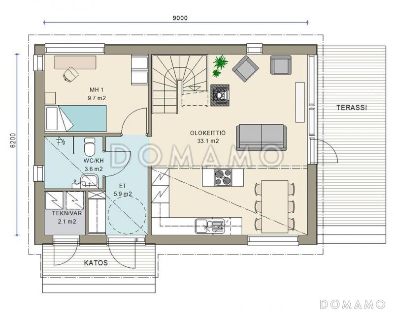Проект двухэтажного каркасного дома c сауной на втором этаже / План 1 этажа