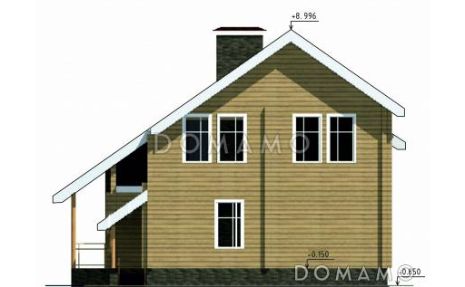 Проект одноэтажного дома из бруса с мансардным и цокольным этажами / Фасад 2