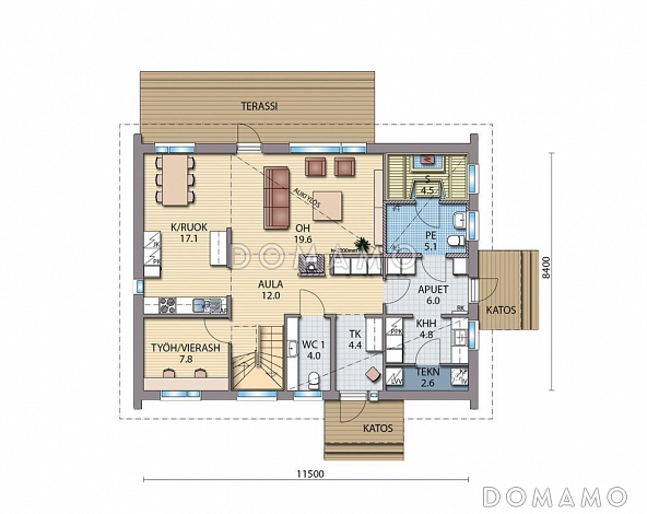 Проект многофункционального двухэтажного каркасного дома / План 1 этажа