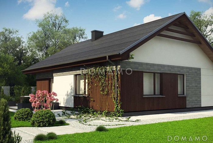 Проект небольшого уютного одноэтажного дома из кирпича с тремя спальнями