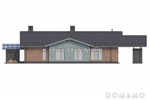 Проект дома с 3 спальнями, спа-зоной, теплой верандой с барбекю и панорамными окнами / Фасад 1