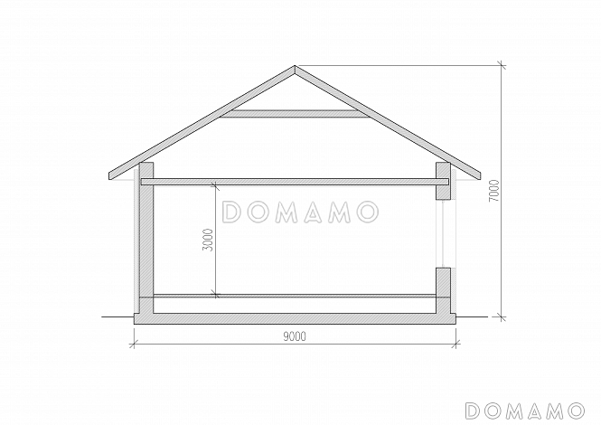 Одноэтажный дом из пенобетона с двумя просторными спальнями под черепичной кровлей / Разрез
