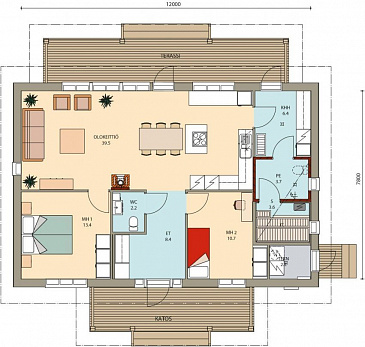 Проект каркасного дома с двускатной крышей / План 1 этажа