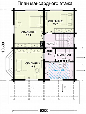 Проект дома из бруса с сауной и просторной комнатой отдыха на цокольном этаже / План мансардного этажа