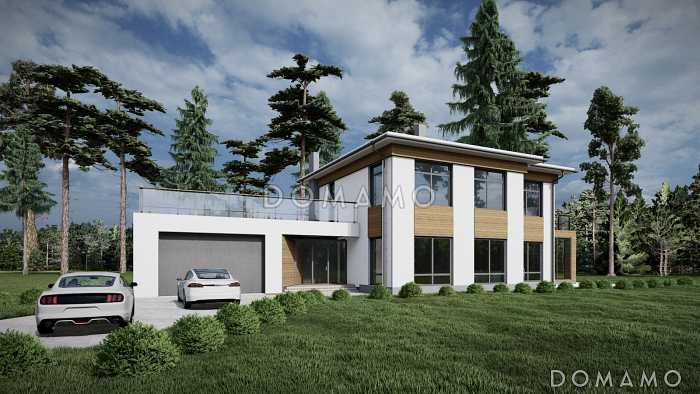 Проект дома с 3 спальнями, кабинетом, гаражом, сауной и спортзалом