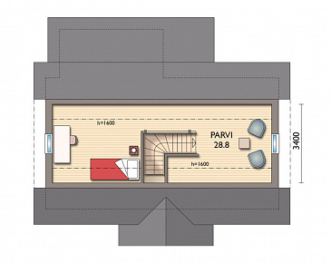 Проект каркасной сауны с верандой / План мансардного этажа