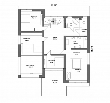 Проект современного двухэтажного дома с балконом, вторым светом и мастер-спальней / План 2 этажа