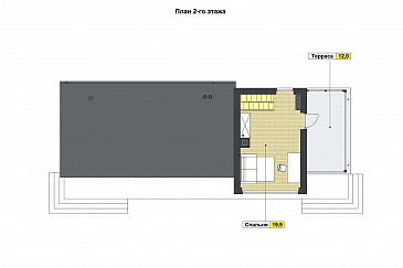 Проект дома с одной спальней на втором этаже, парной, душевой и крытой террасой с барбекю / План 2 этажа