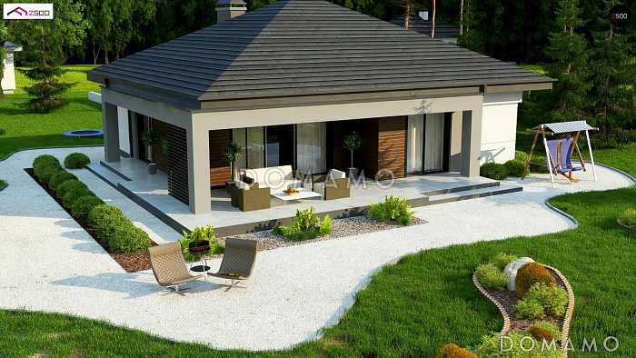 Проект простого комфортного одноэтажного дома из газобетона для небольшой семьи с тремя спальнями