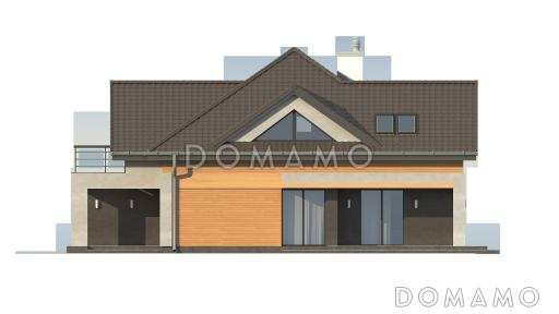 Проект одноэтажного мансардного дома из кирпича с гаражом и тремя спальнями и балконом / Фасад 3