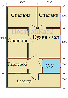 Проект одноэтажного каркасного дома Оринки / План 1 этажа